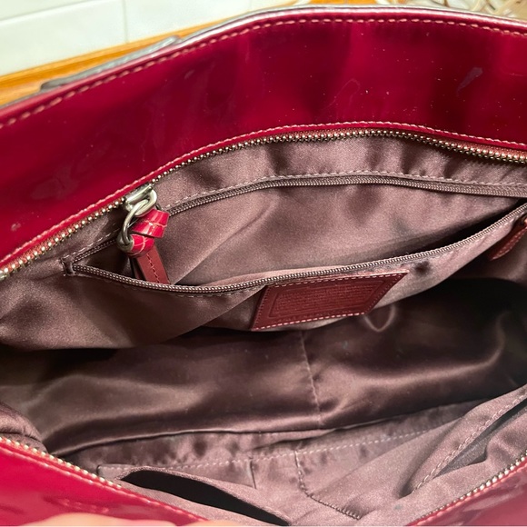 Coach Crimson Red Patent Leather Embossed Tote - Picture 3 of 7